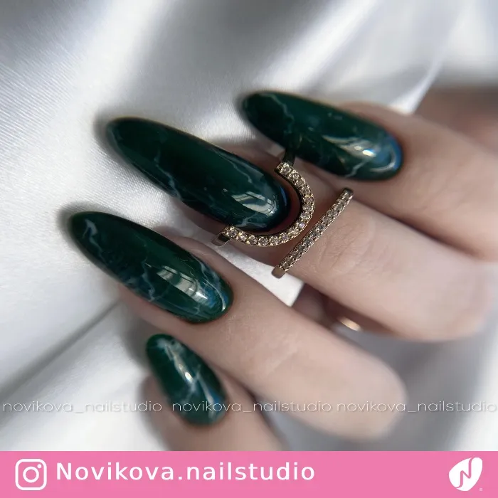 Marble Bottle Green Nail Design